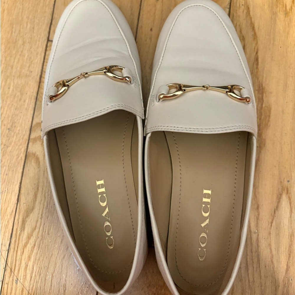 Coach Cream Leather Slip-On Loafers with Gold Bit - Picture 2 of 3